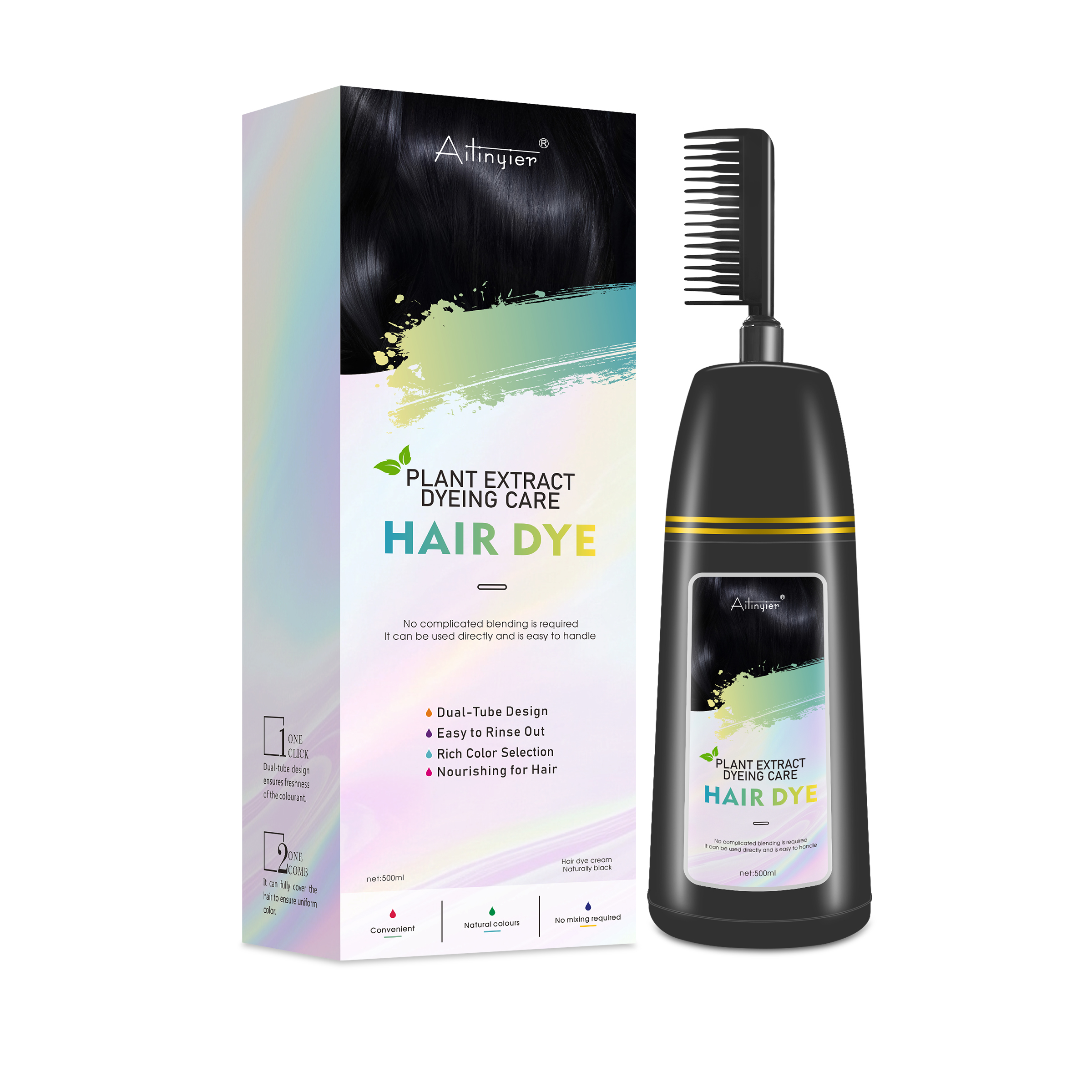 Plant Extract Ingredients Hair Dye Shampoo with Comb